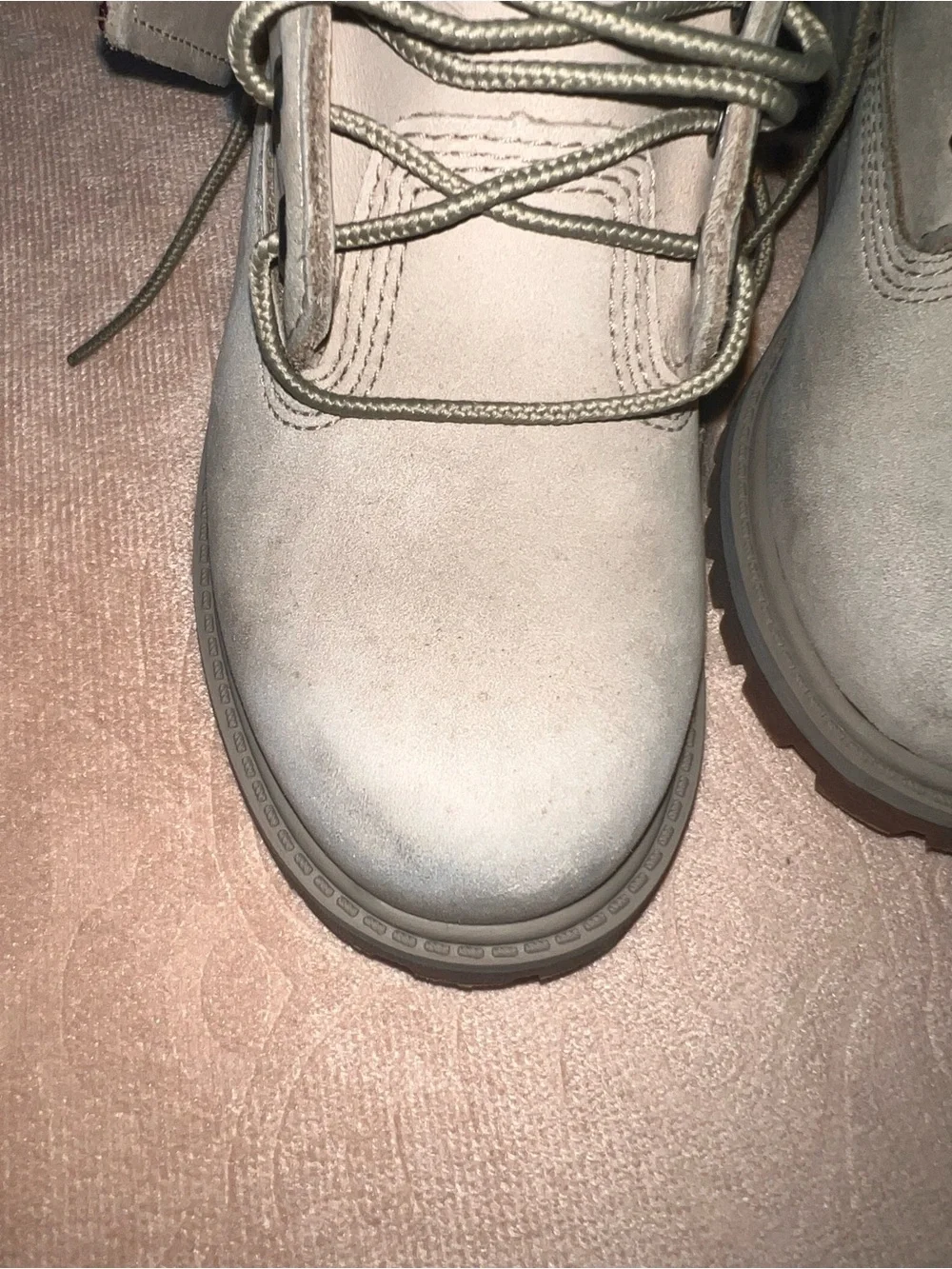 Kids size 13c Timberland Beige Boots with Maroon / Burgundy color Accents